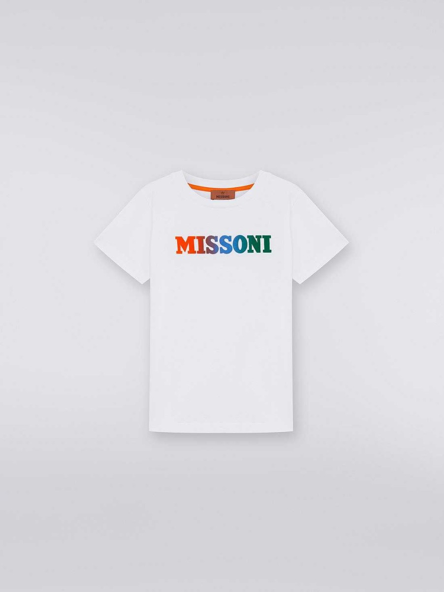 Dreng (4-14 Ar) Missoni | Kortaermet T-Shirt I Bomuld Med Logo Hvid