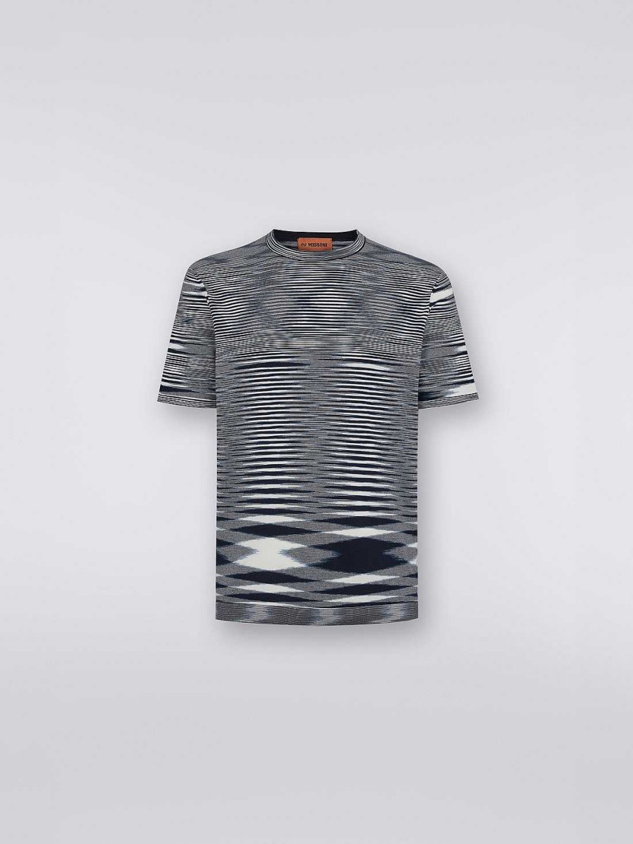 Maend Missoni Poloer Og T-Shirts | T-Shirt Med Rund Hals I Bomuld Hvid & Marinebla