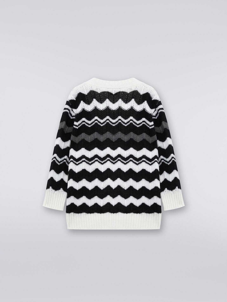 Pige (4-14 Ar) Missoni | Uld Cardigan Med Zigzag Sort Hvid