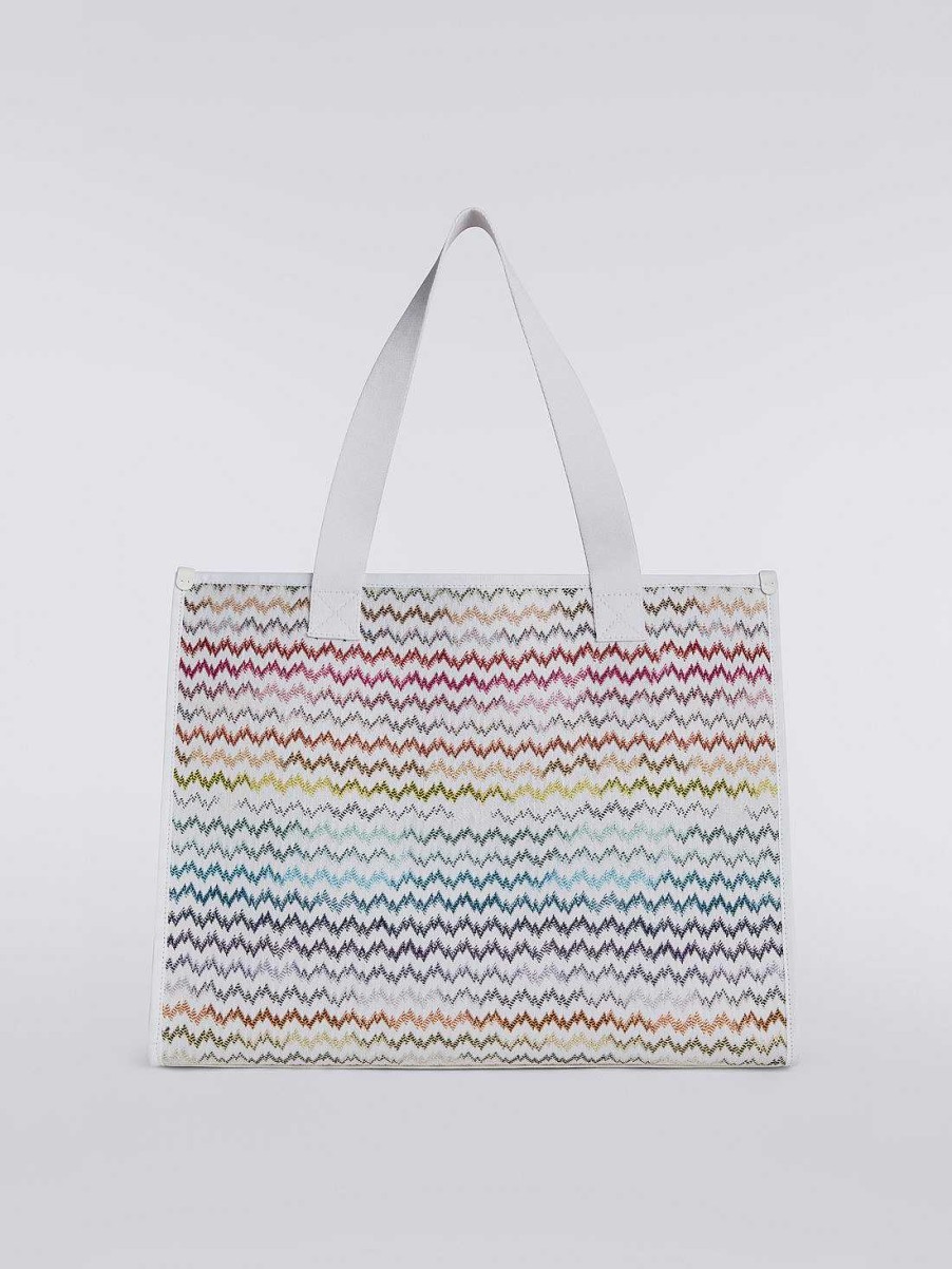 Kvinder Missoni Tasker | Strikket Shopper Med Blondeeffekt Med Logodetalje Flerfarvet