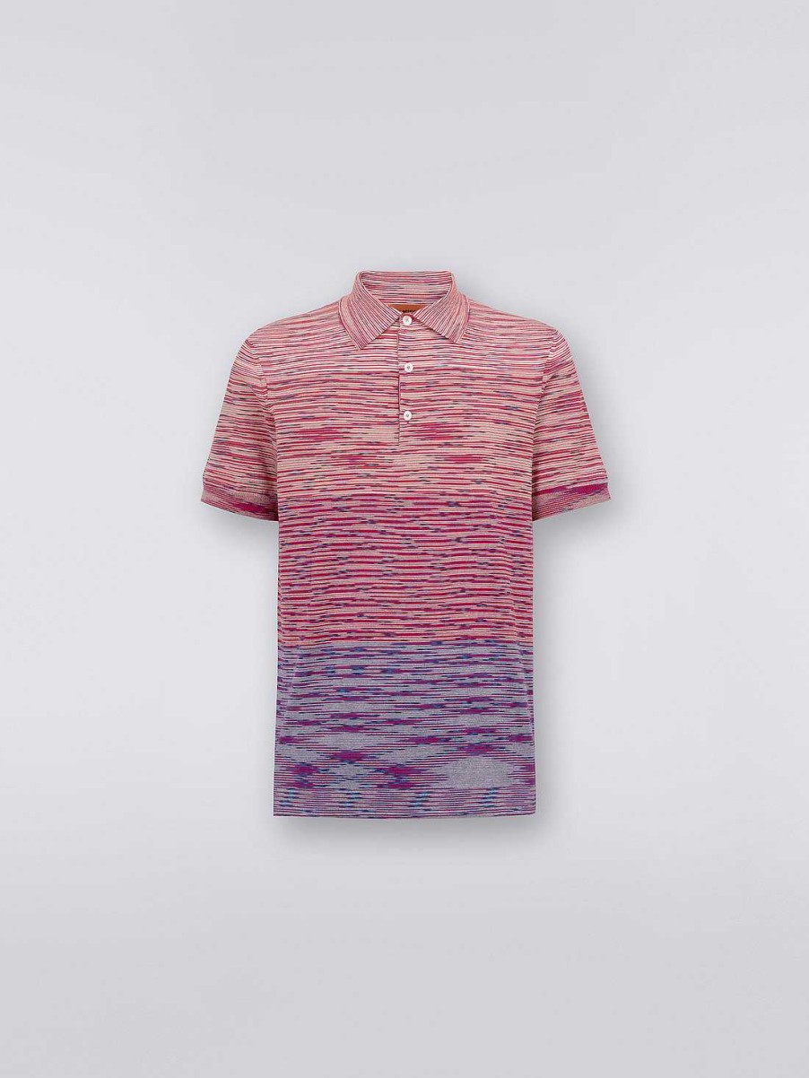 Maend Missoni Poloer Og T-Shirts | Degrade Stribet Kortaermet Poloshirt I Bomuld Rod & Lilla