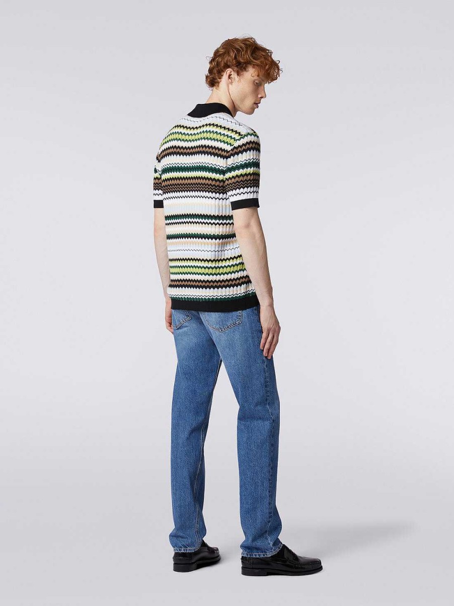 Maend Missoni Poloer Og T-Shirts | Kortaermet Poloshirt I Zigzag Bomuldsstrik Gron