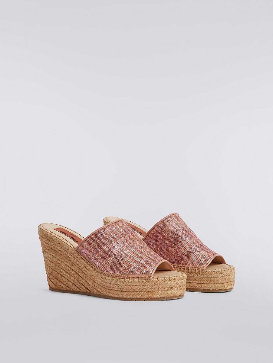 Kvinder Missoni Tilbehor | Espadriller Med Kile- Og Chevronstrikket Band Lyserod