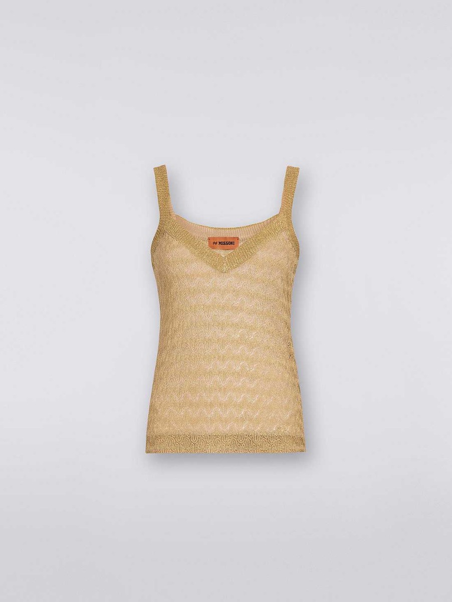 Kvinder Missoni T-Shirts Og Toppe | Blondeeffekt Strikket Tanktop Med Lame Okker & Gul Lame