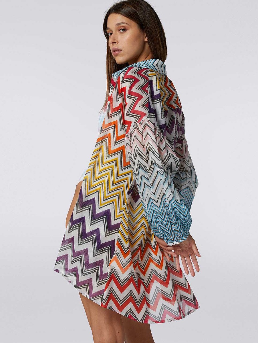 Kvinder Missoni Strandtoj | Bred Bomulds- Og Silkebluse I Zigzag-Print Flerfarvet