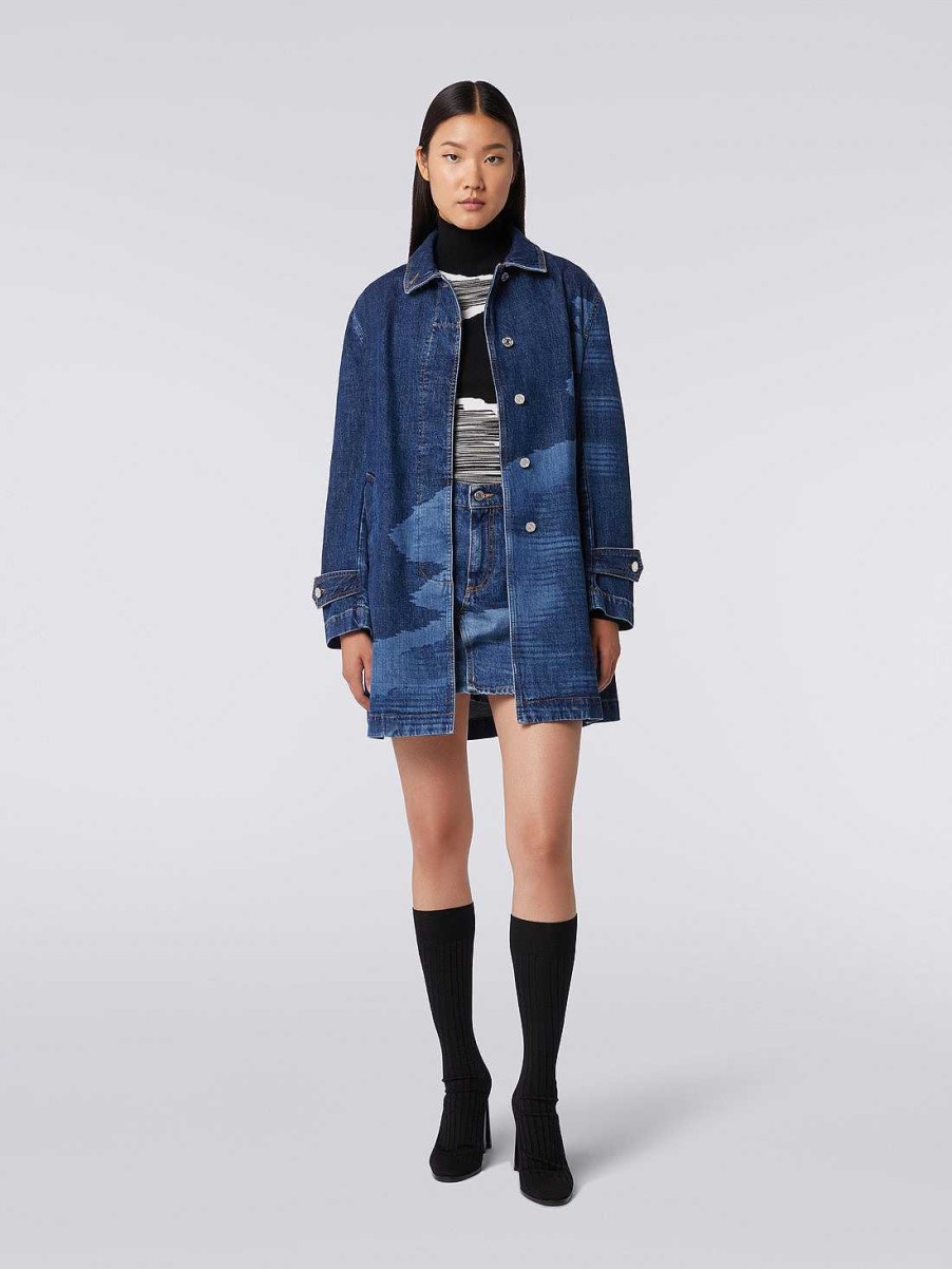 Kvinder Missoni Frakker & Jakker | Slub Denim Trenchcoat Bla