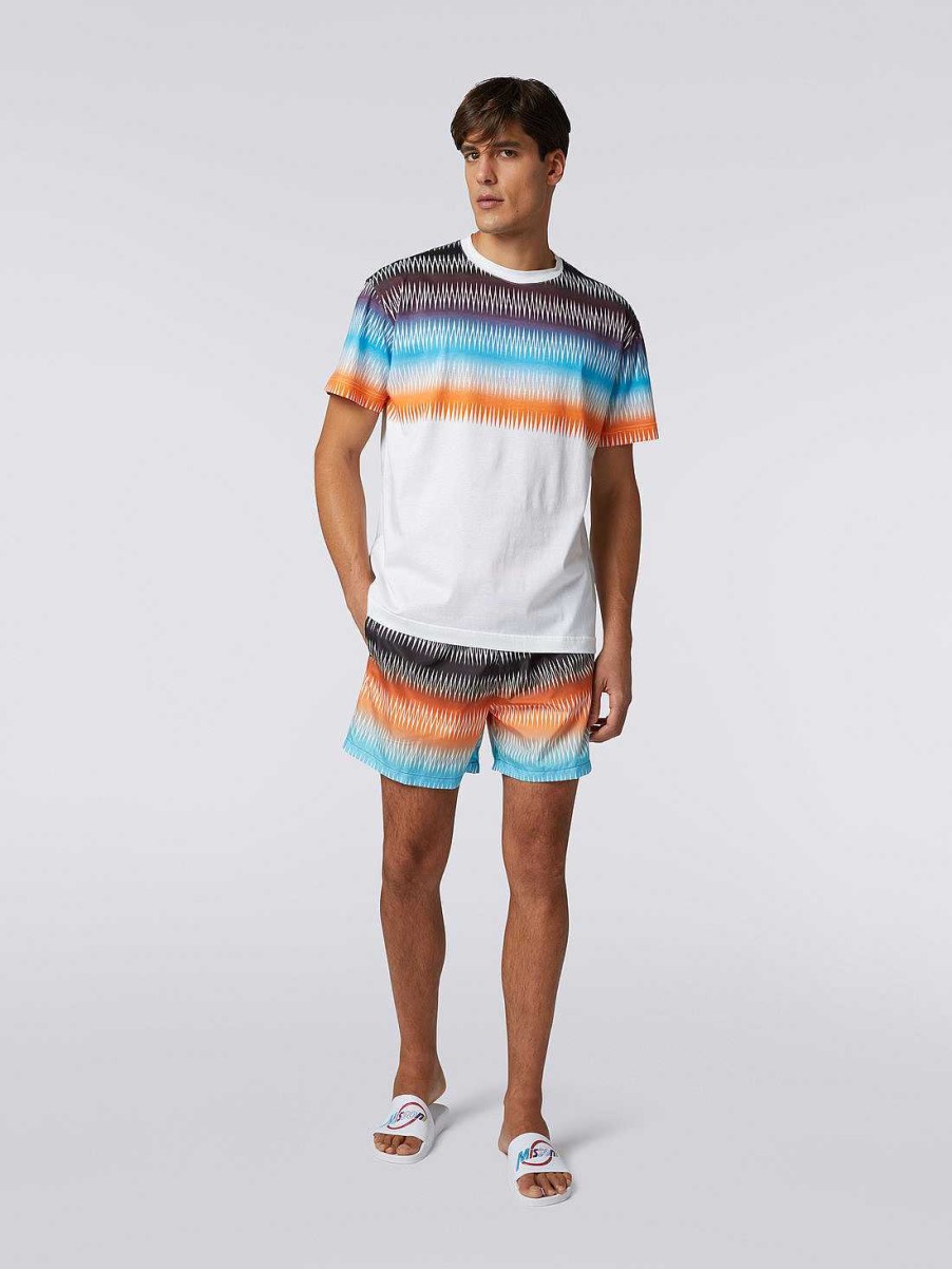 Maend Missoni Poloer Og T-Shirts | Oversized T-Shirt Med Rund Hals I Bomuld Med Degrade Zigzag Print Flerfarvet