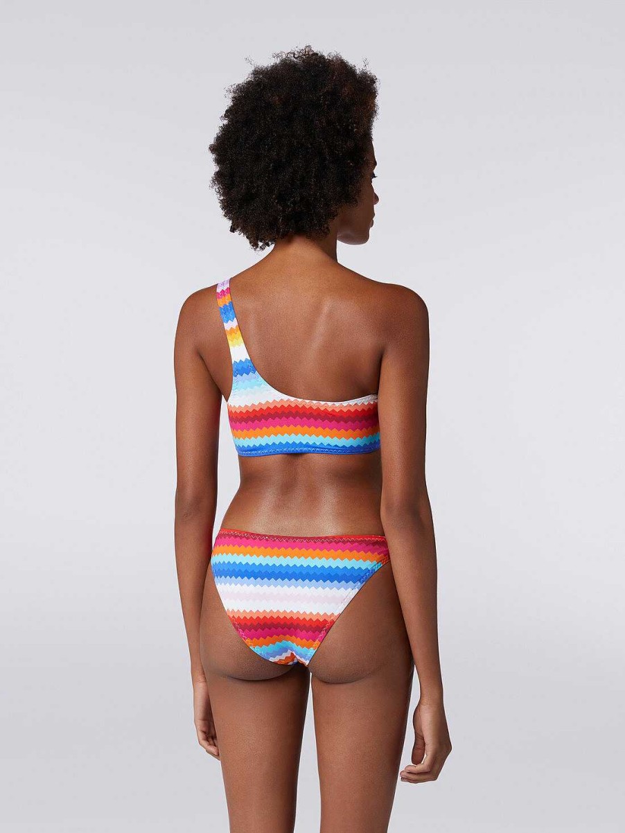 Kvinder Missoni Badetoj | En-Skulder Bikini I Straeknylon Med Zigzag Print Flerfarvet