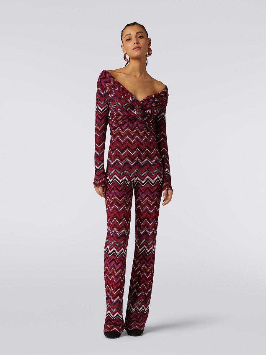 Kvinder Missoni Kjoler | Chevron Jumpsuit I Viscoseblanding Med Bardot-Udskaering Flerfarvet