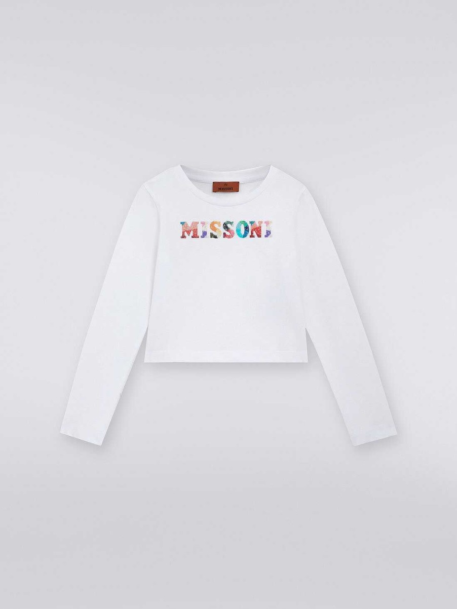 Pige (4-14 Ar) Missoni | T-Shirt Med Rund Hals I Bomuld Hvid