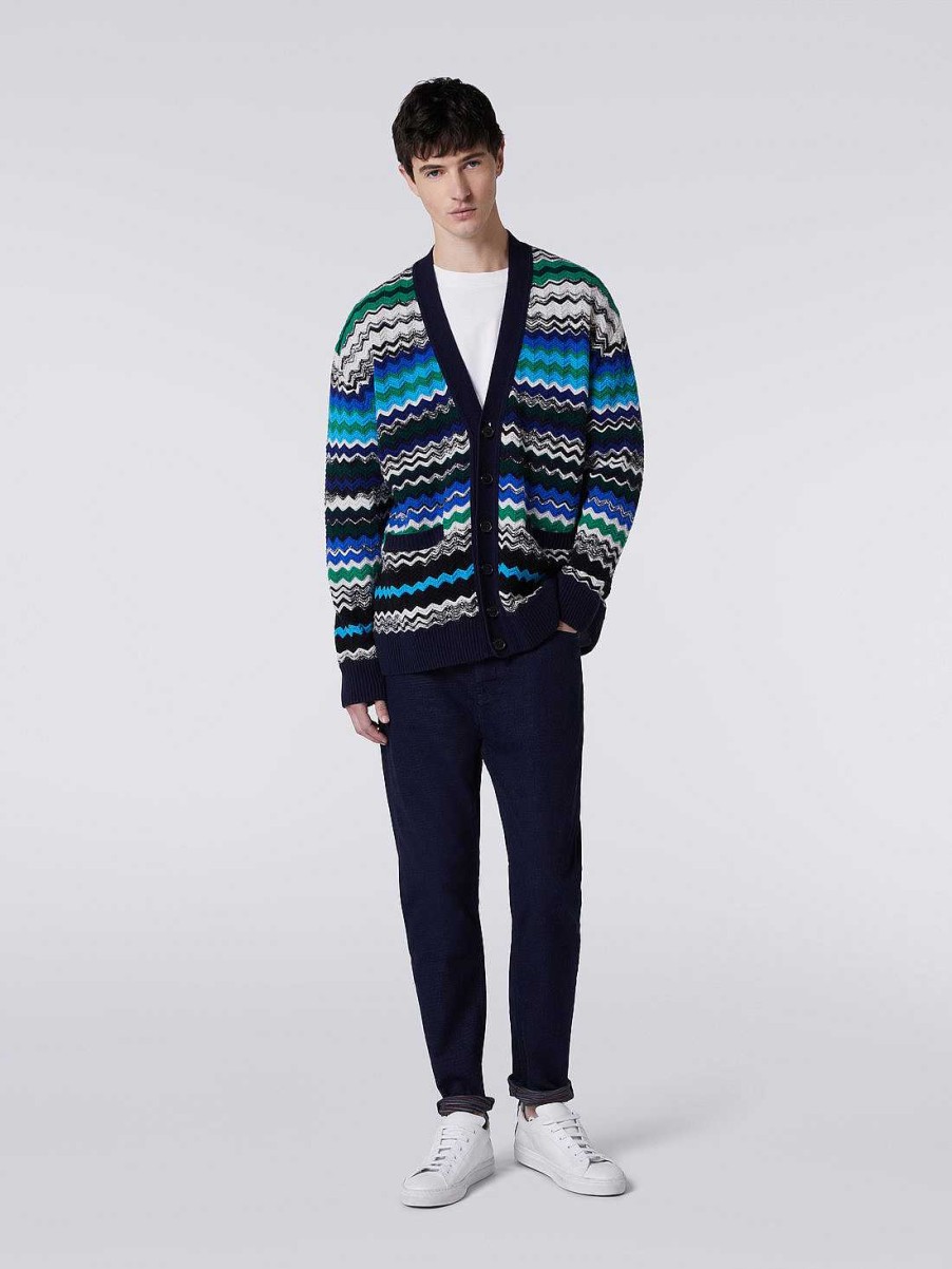 Maend Missoni Strik | Chevron Cardigan I Uldblanding Flerfarvet