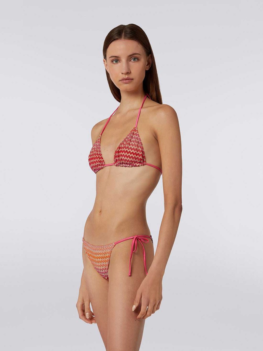 Kvinder Missoni Badetoj | Flerfarvet Zigzag Tyl Bikini Lyserod