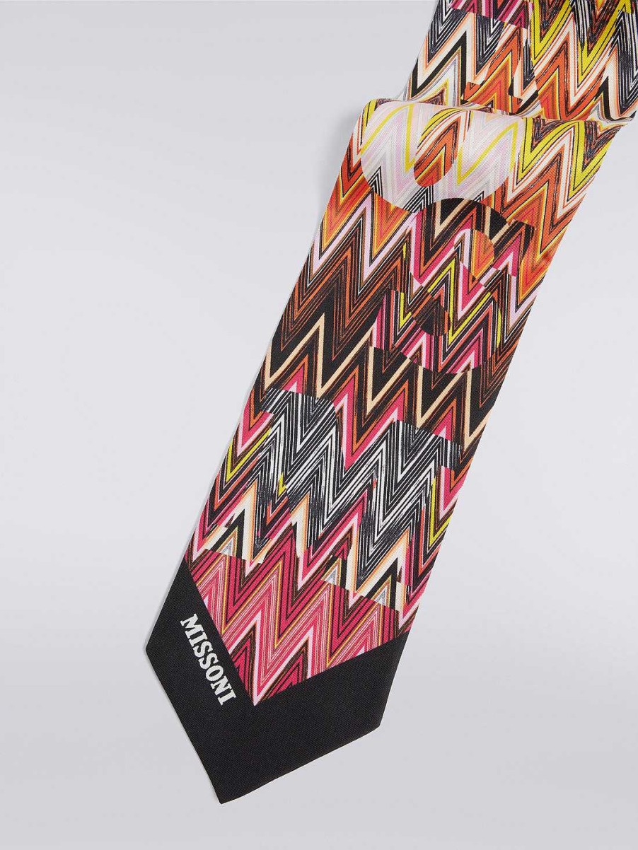 Kvinder Missoni Torklaeder & Foulards | Silke Chevron Torklaede Med Logo Skrift Flerfarvet