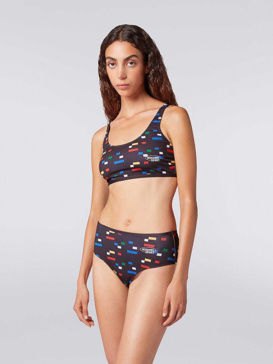 Kvinder Missoni Badetoj | Sporty Bikini I Teknisk Stretchstof Med Pixelprint Sort Og Flerfarvet