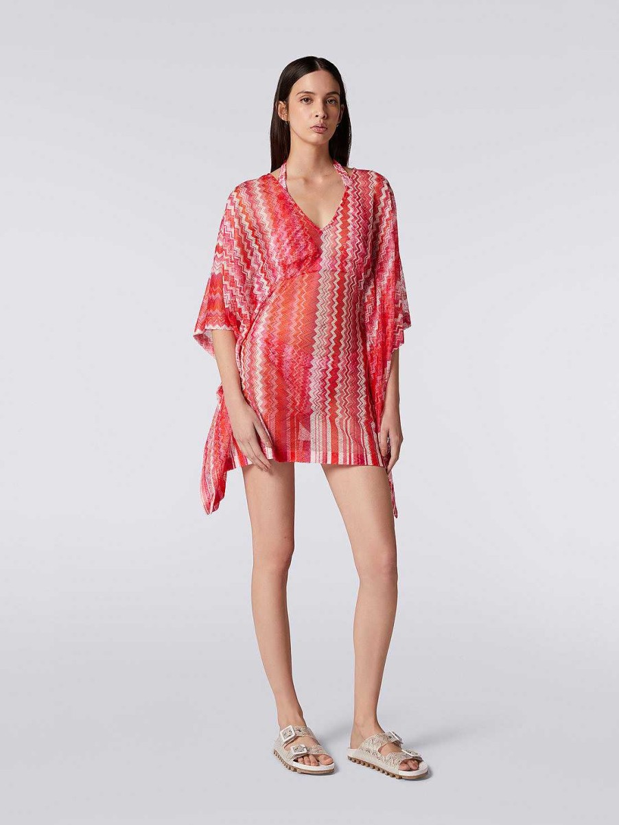 Kvinder Missoni Strandtoj | Kort Chevron Kaftan Daekke Op Lyserod