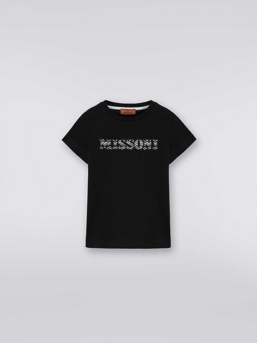 Pige (4-14 Ar) Missoni | Bomuld T-Shirt Med Rhinestone Logo Sort