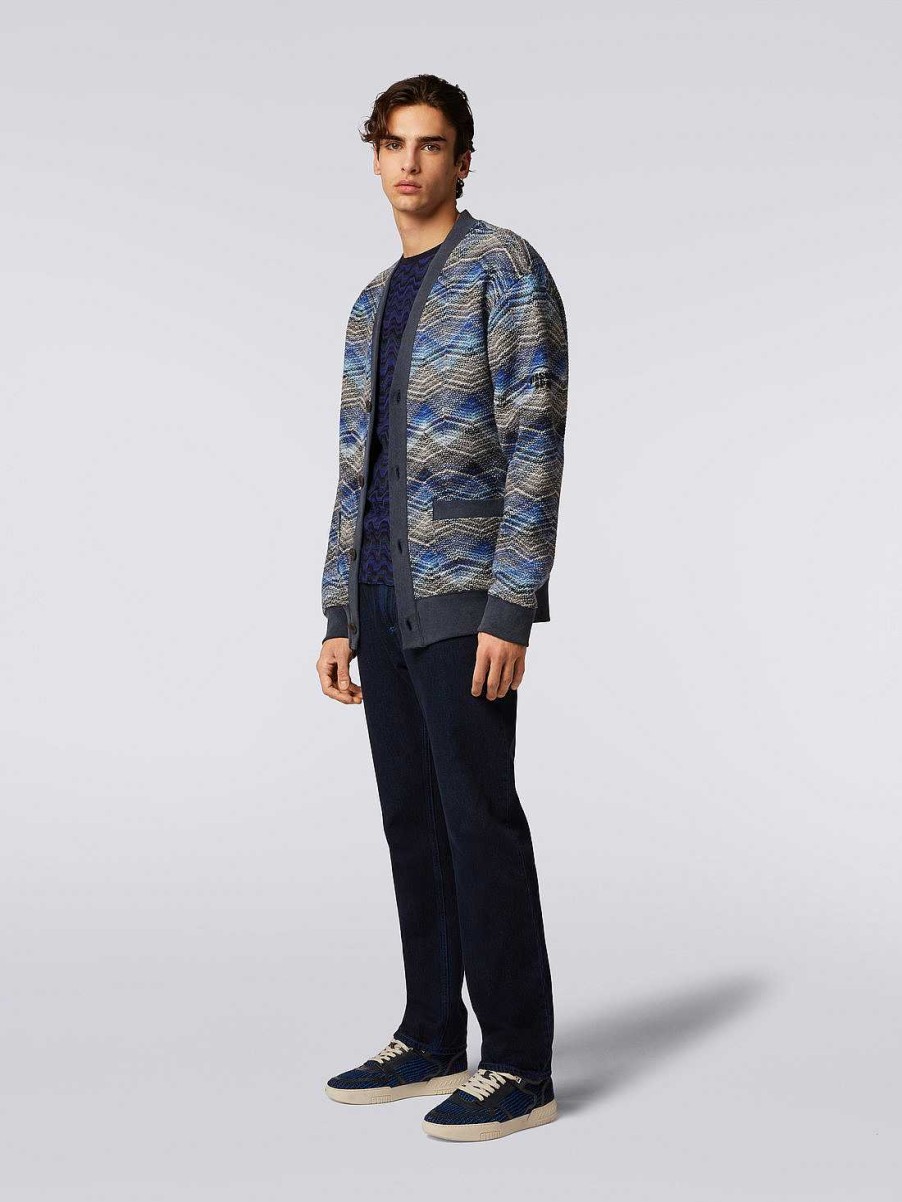 Maend Missoni Toj | Cardigan I Uldblanding Med Zigzag Monster Flerfarvet