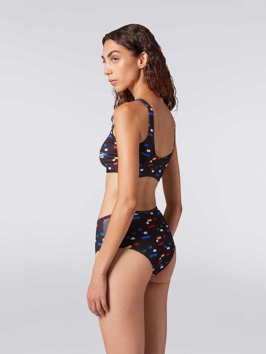 Kvinder Missoni Badetoj | Sporty Bikini I Teknisk Stretchstof Med Pixelprint Sort Og Flerfarvet