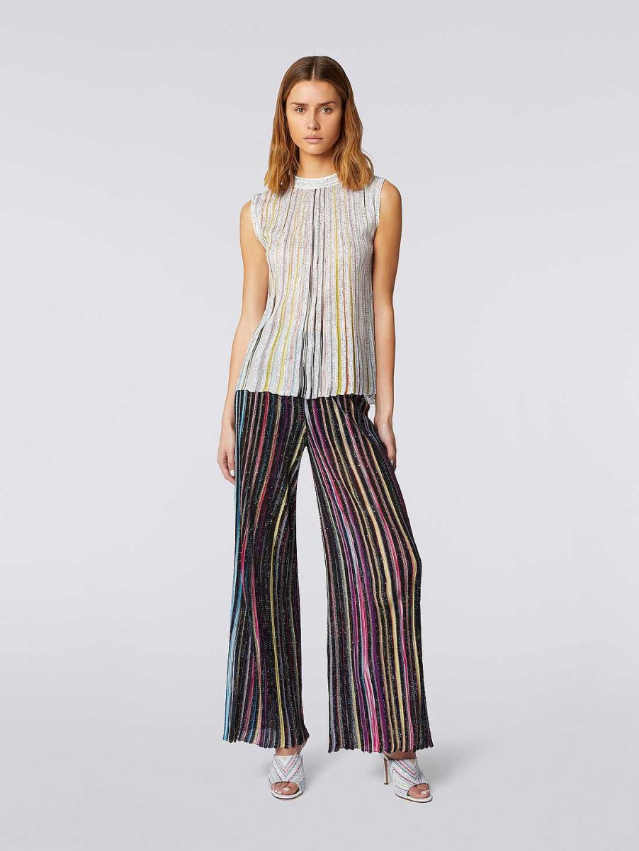 Kvinder Missoni T-Shirts Og Toppe | Bomulds Aermelos Top Med Pailletter Hvid & Flerfarvet