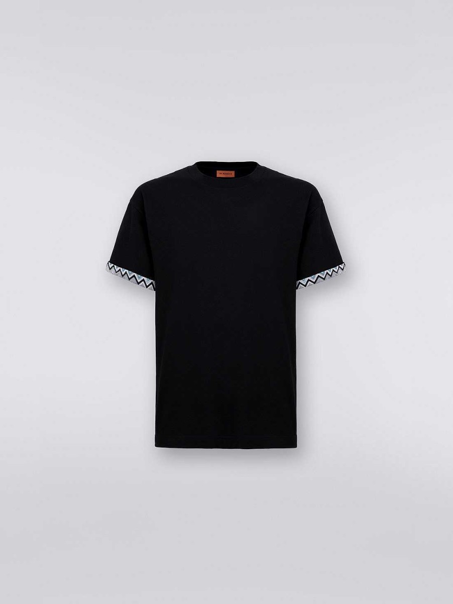 Maend Missoni Poloer Og T-Shirts | T-Shirt Med Rund Hals I Bomuld Med Strikket Indlaeg Sort