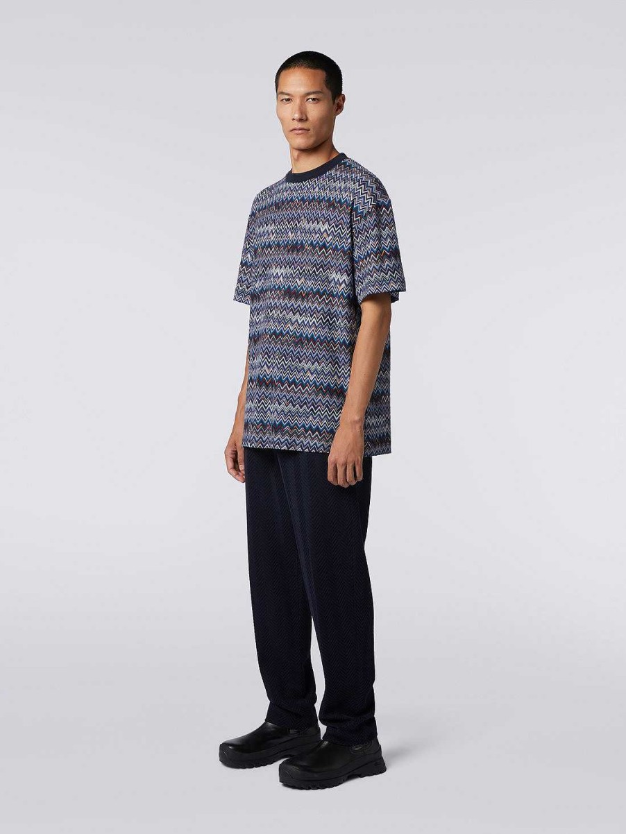 Maend Missoni Poloer Og T-Shirts | T-Shirt Med Rund Hals I Bomuld Og Viskose Marine Bla