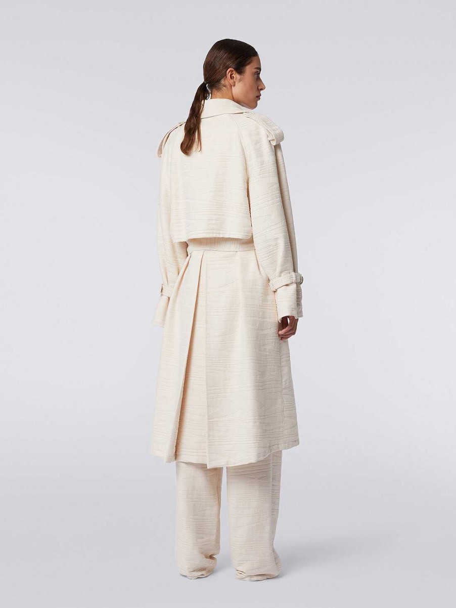 Kvinder Missoni Frakker & Jakker | Trenchcoat I Slub Jacquard Bomuldslaerred Beige