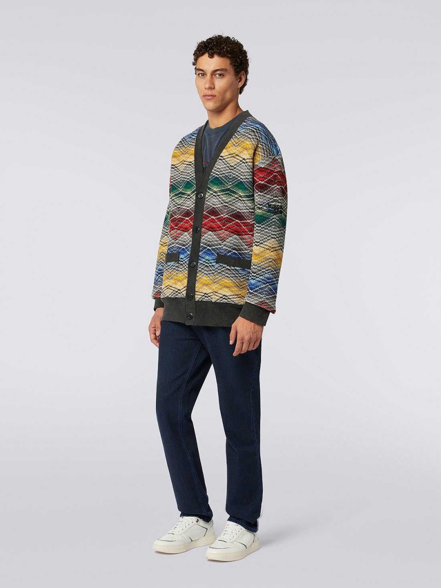 Maend Missoni Toj | Cardigan I Uldblanding Med Zigzag Monster Flerfarvet