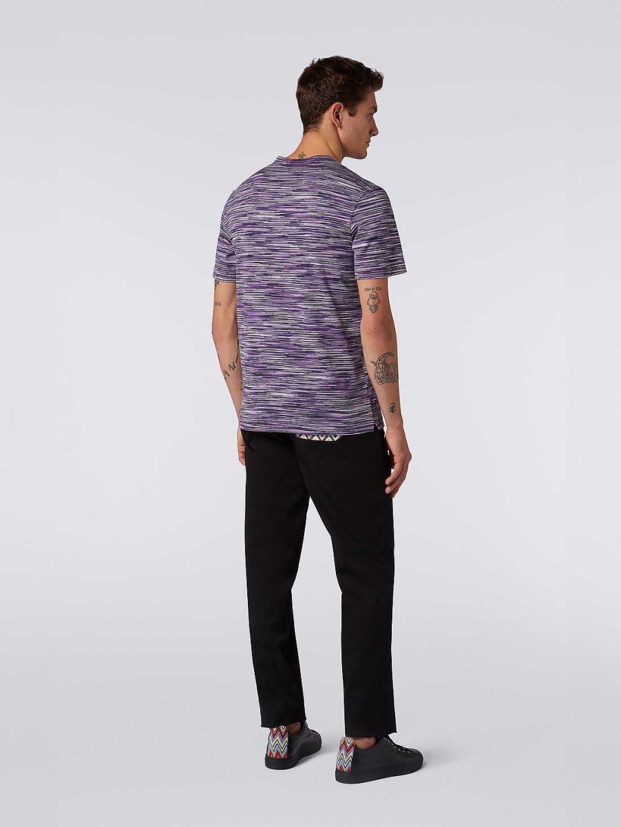 Maend Missoni Poloer Og T-Shirts | T-Shirt Med Rund Hals I Bomuld Hvid, Sort Og Lilla