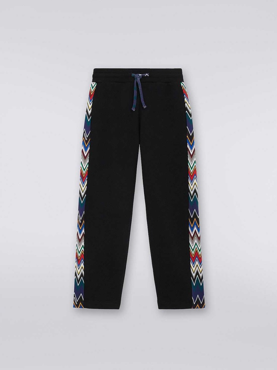 Dreng (4-14 Ar) Missoni | Joggers I Bomuldsfleece Med Chevron-Indlaeg Sort