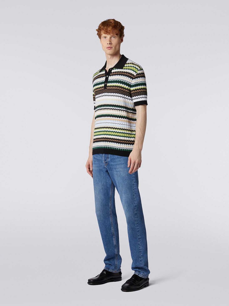 Maend Missoni Poloer Og T-Shirts | Kortaermet Poloshirt I Zigzag Bomuldsstrik Gron