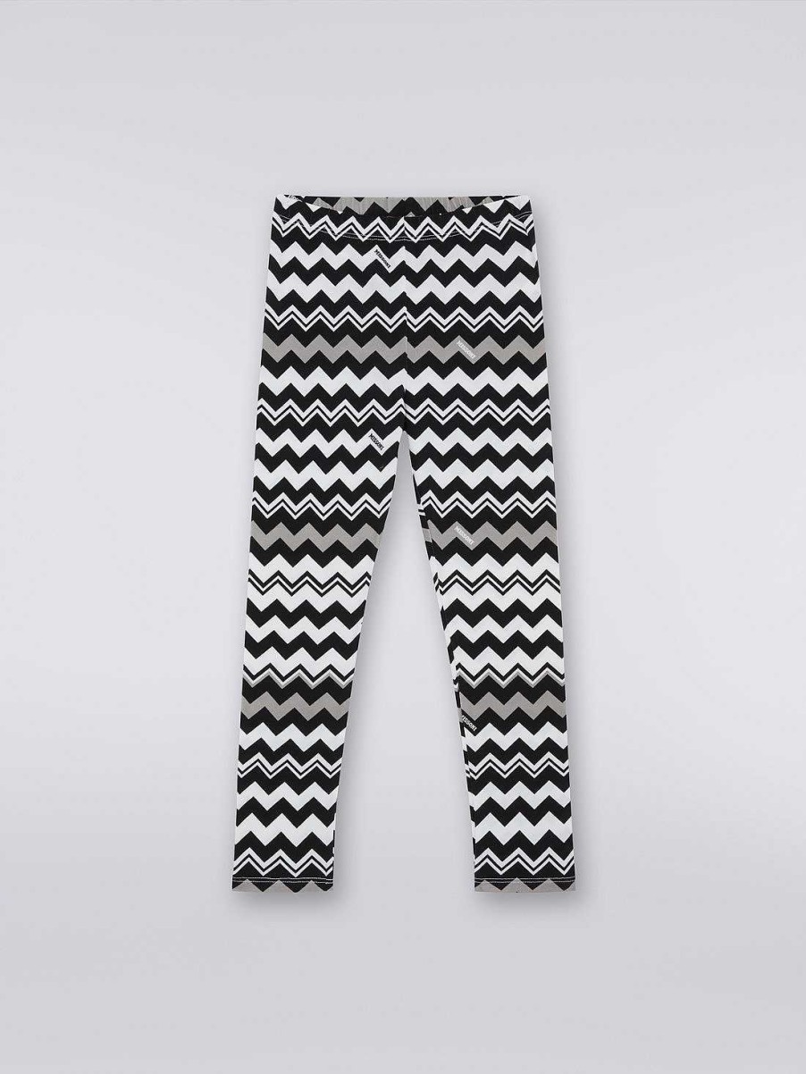 Pige (4-14 Ar) Missoni | Zigzag Leggings I Bomuldsblanding Sort Hvid