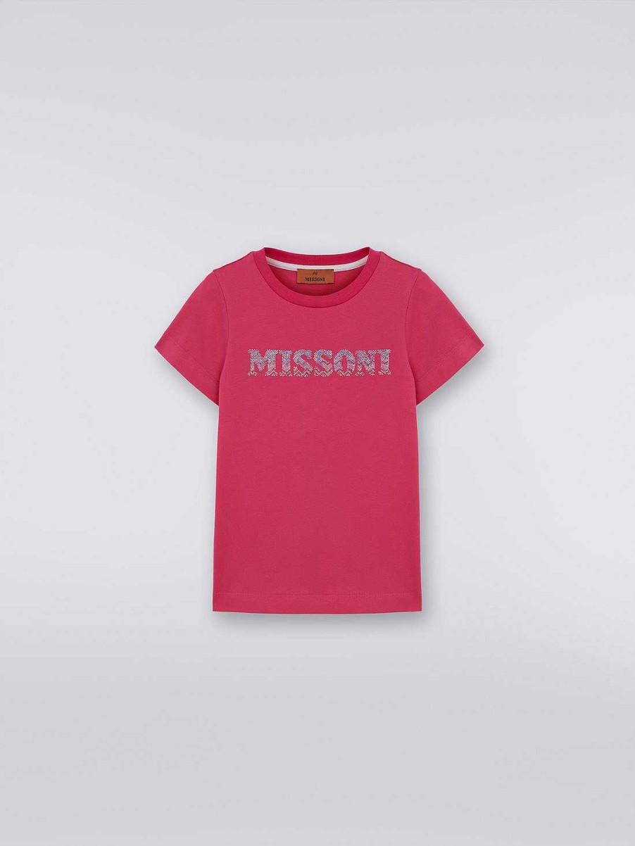 Pige (4-14 Ar) Missoni | Bomuld T-Shirt Med Rhinestone Logo Flerfarvet