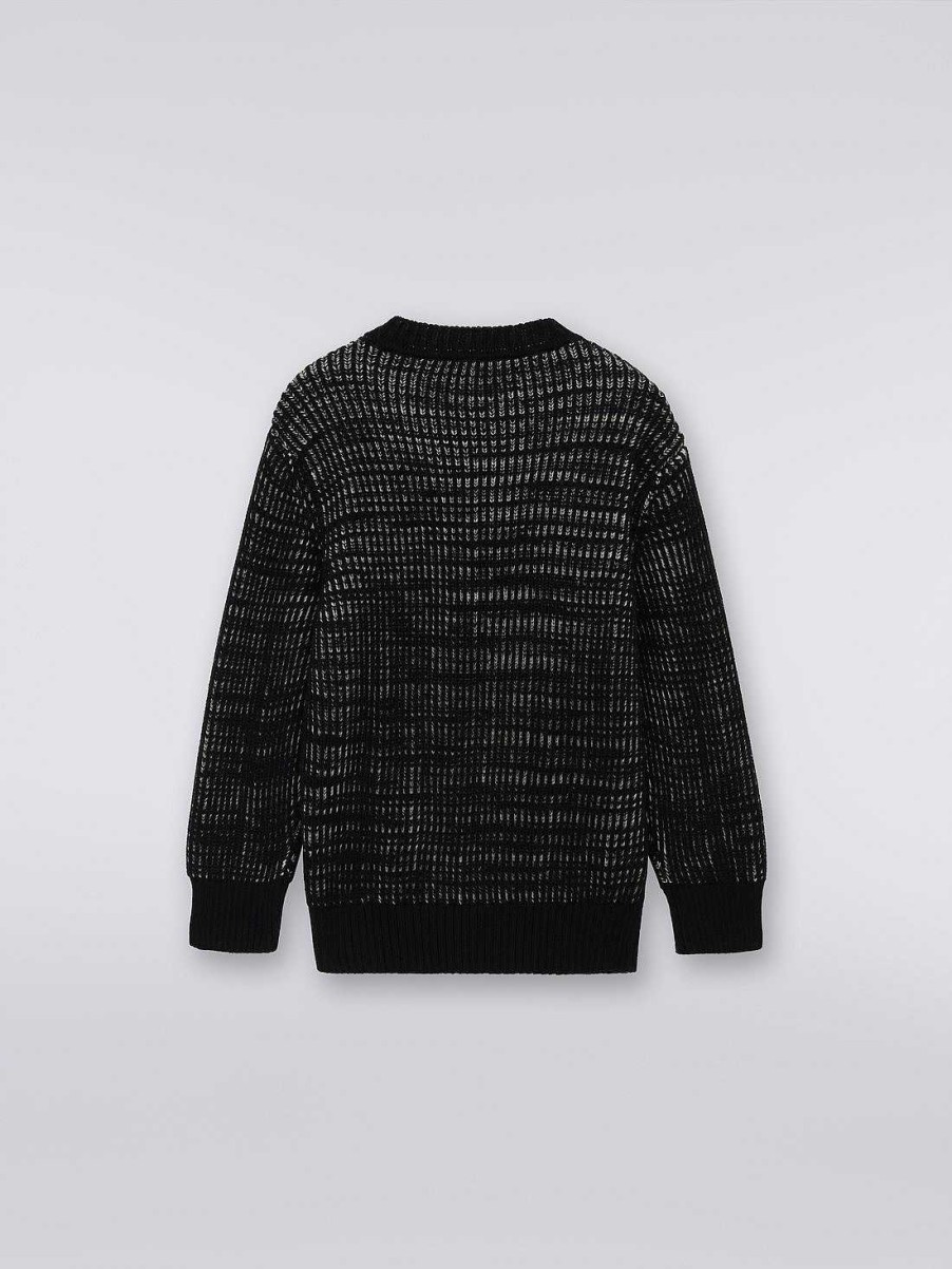 Dreng (4-14 Ar) Missoni | Uldstrikket Pullover Med Rund Hals Sort Hvid