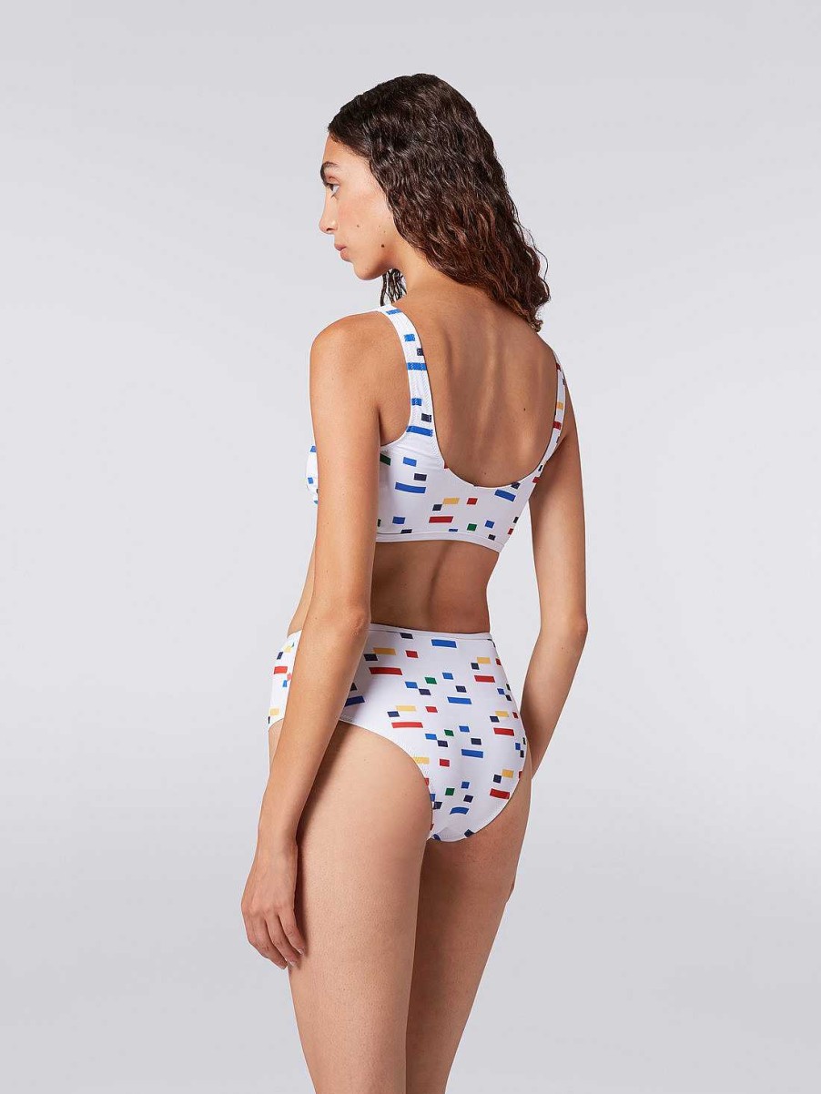 Kvinder Missoni Badetoj | Sporty Bikini I Teknisk Stretchstof Med Pixelprint Hvid Og Flerfarvet Arv