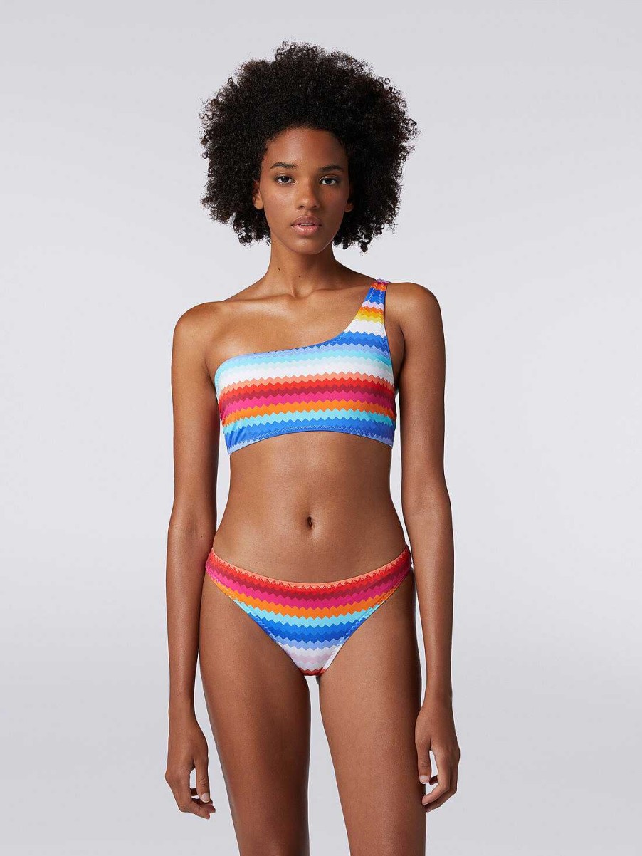 Kvinder Missoni Badetoj | En-Skulder Bikini I Straeknylon Med Zigzag Print Flerfarvet