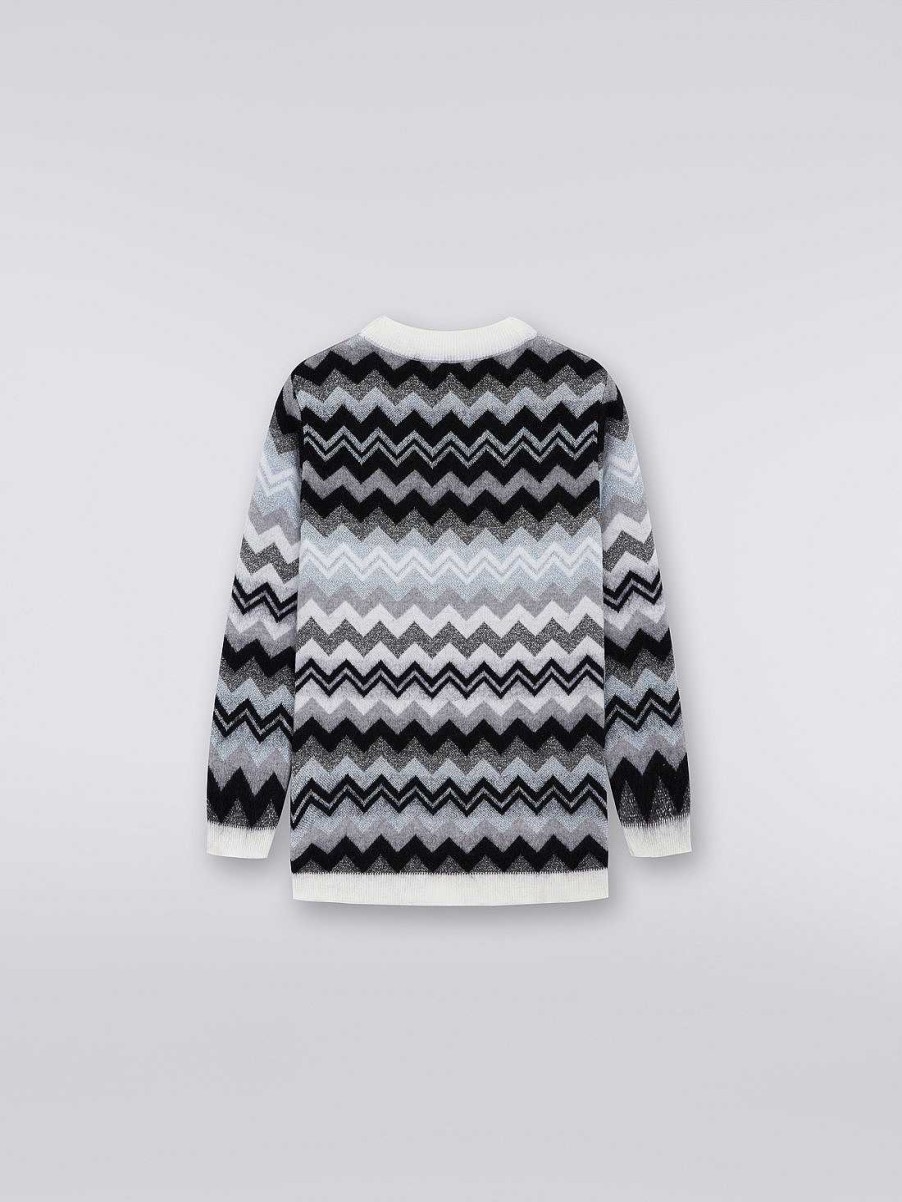 Pige (4-14 Ar) Missoni | Zigzag Uld Cardigan Med Lommer Sort Hvid