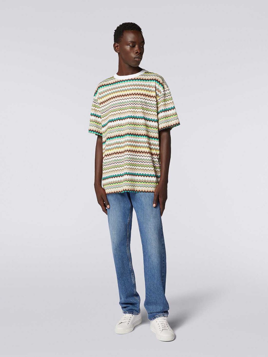 Maend Missoni Poloer Og T-Shirts | Oversized T-Shirt I Bomuld Med Zigzag Print Flerfarvet