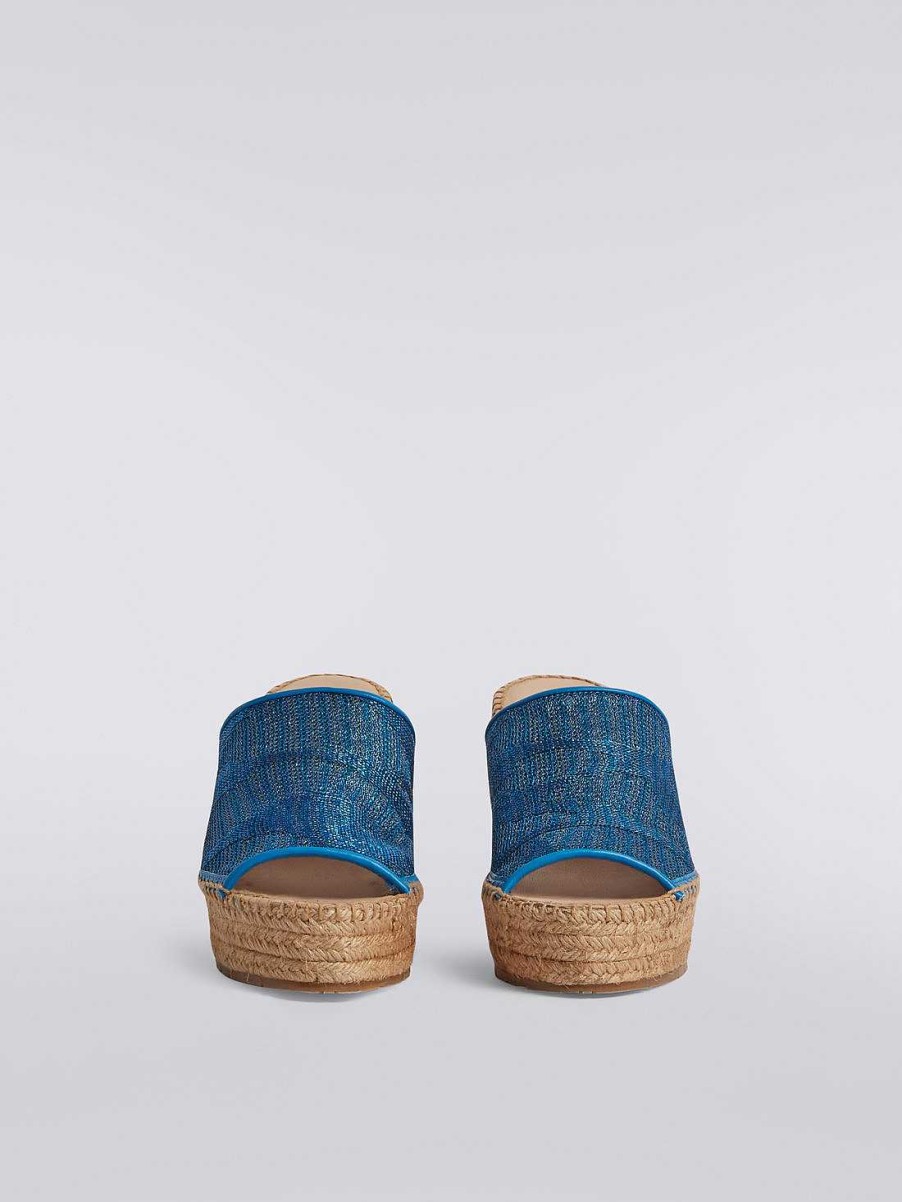 Kvinder Missoni Tilbehor | Espadriller Med Kile- Og Chevronstrikket Band Bla