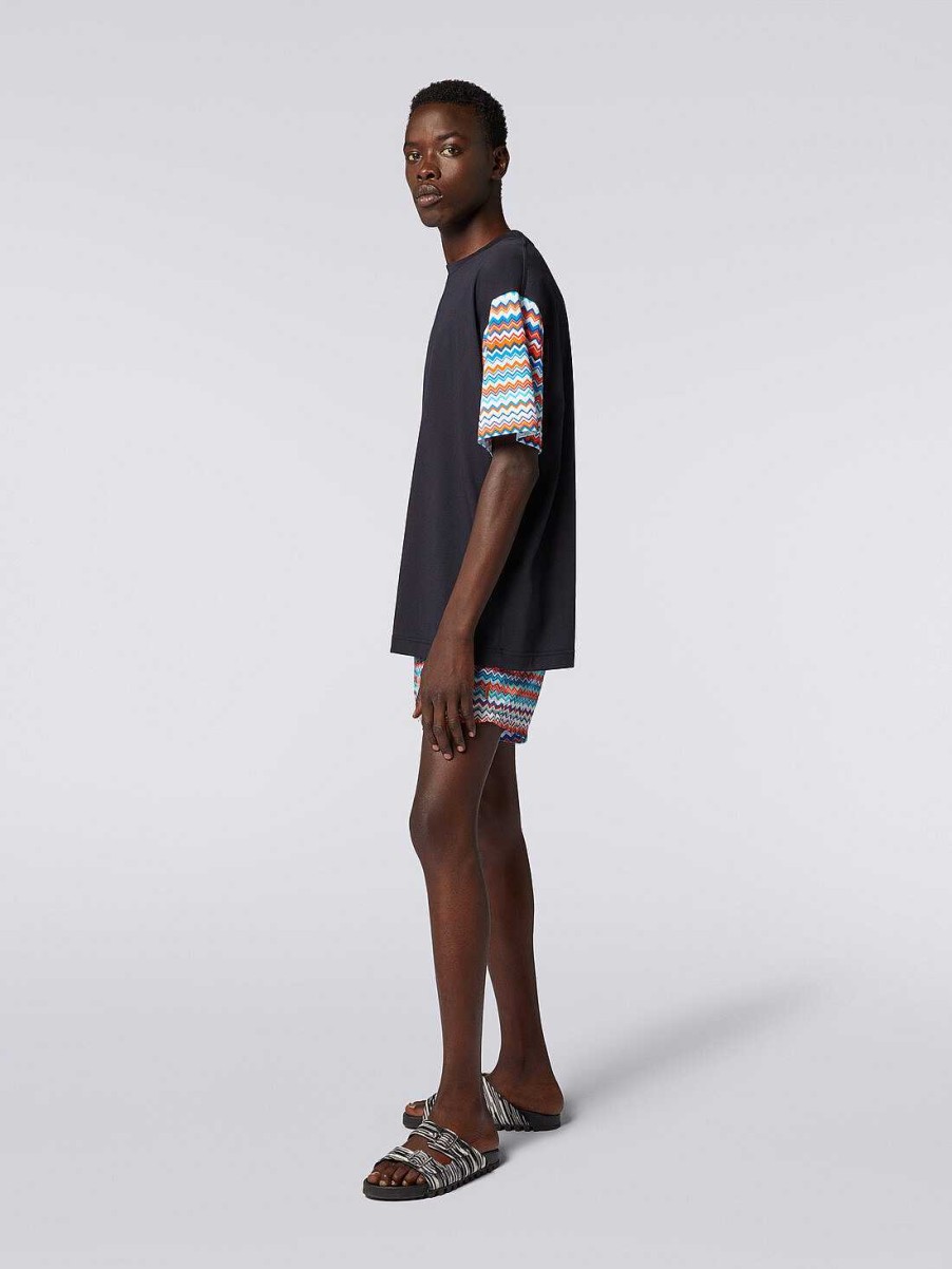 Maend Missoni Poloer Og T-Shirts | Oversized T-Shirt I Bomuld Med Zigzag-Indlaeg Flerfarvet