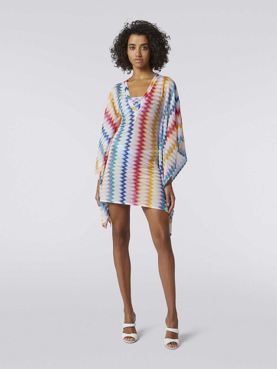 Kvinder Missoni Strandtoj | Kort Cover Up Kaftan I Zigzag Viskose Med Lurex Flerfarvet