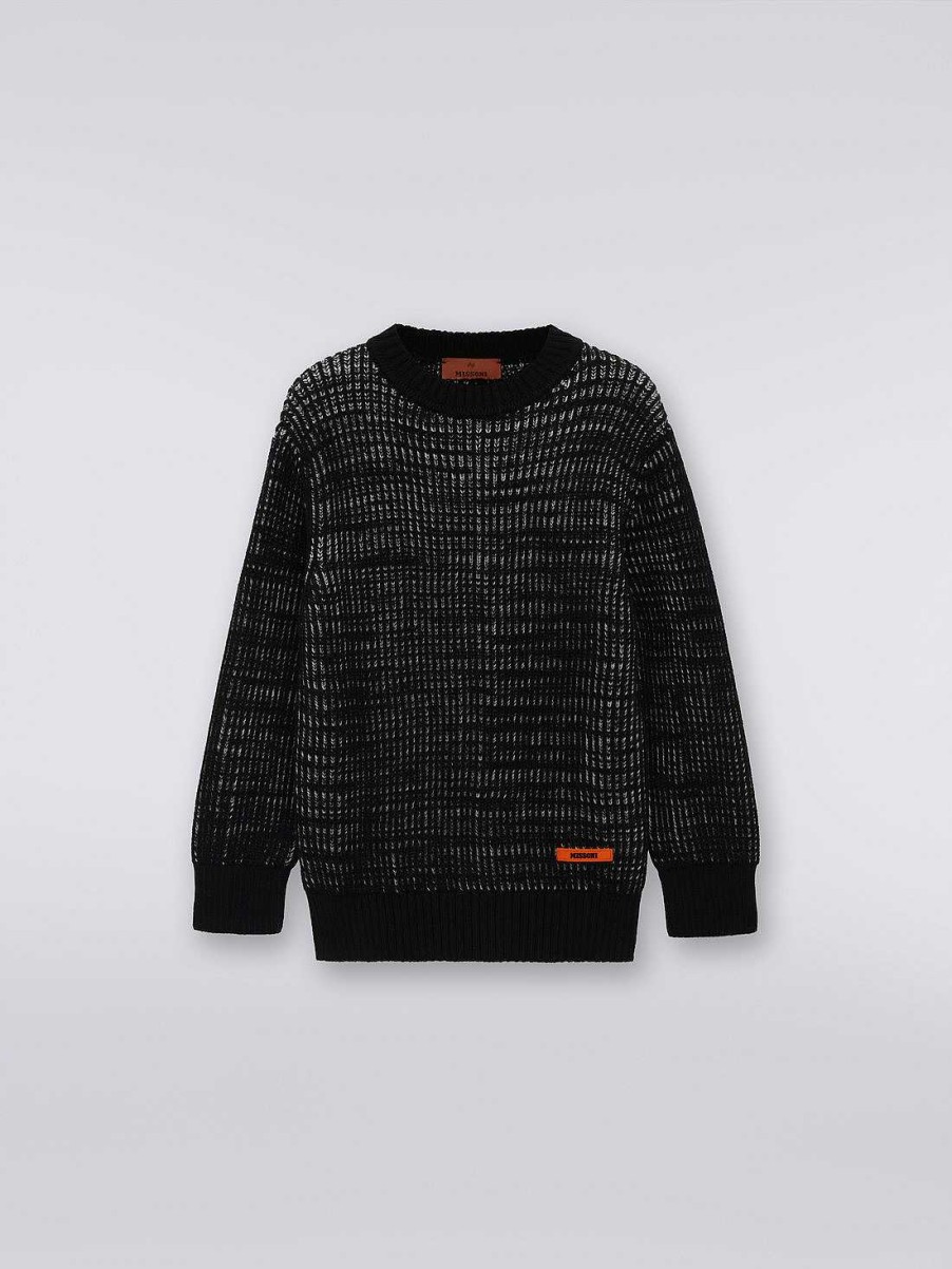 Dreng (4-14 Ar) Missoni | Uldstrikket Pullover Med Rund Hals Sort Hvid