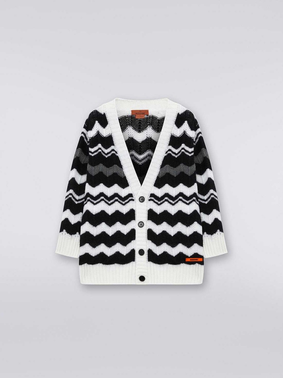 Pige (4-14 Ar) Missoni | Uld Cardigan Med Zigzag Sort Hvid