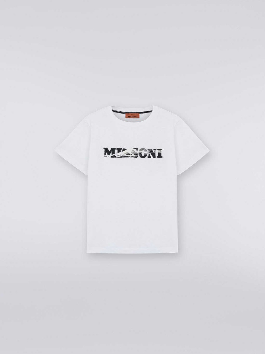 Dreng (4-14 Ar) Missoni | Kortaermet T-Shirt I Bomuld Med Logo Hvid