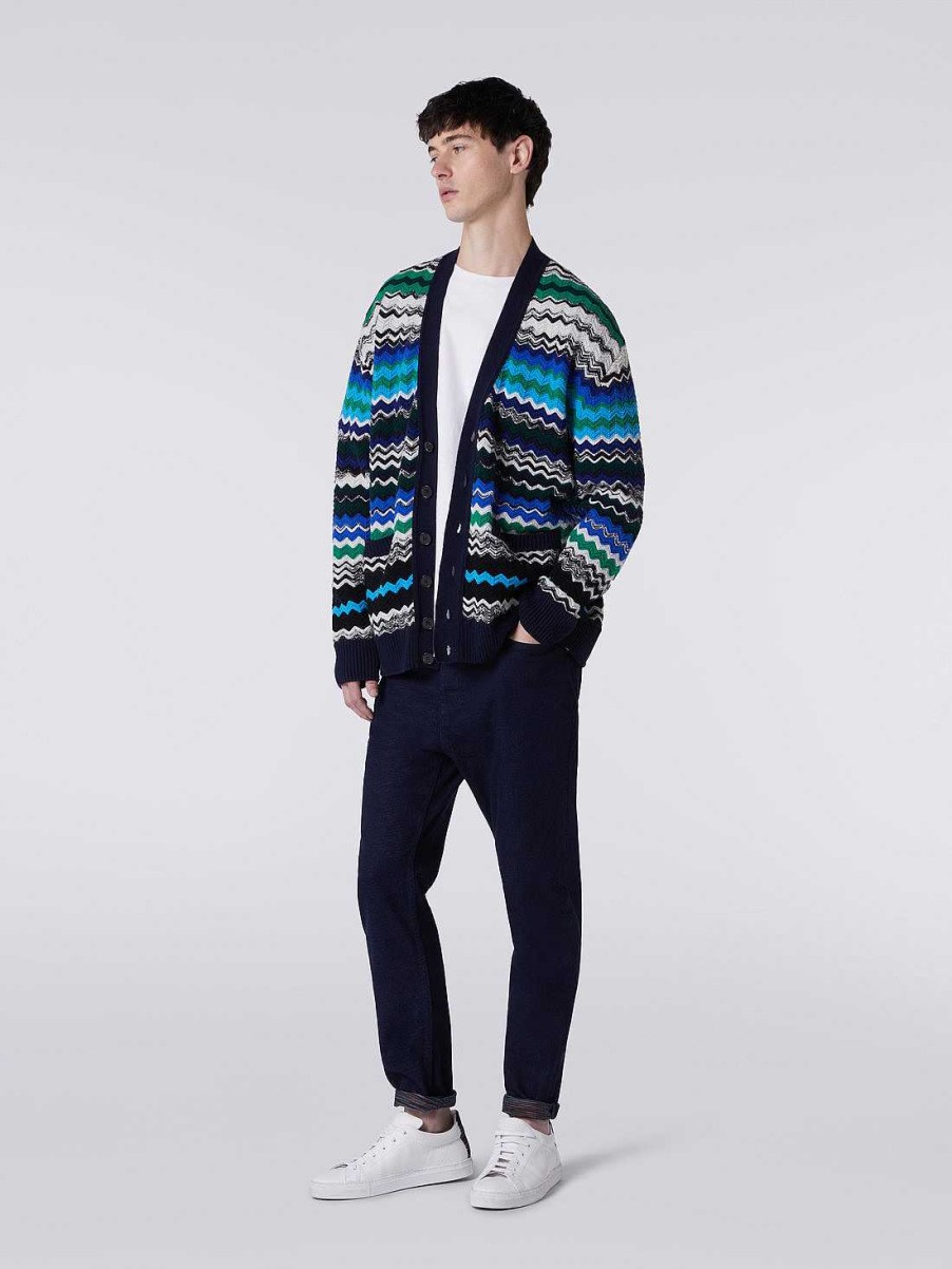 Maend Missoni Strik | Chevron Cardigan I Uldblanding Flerfarvet