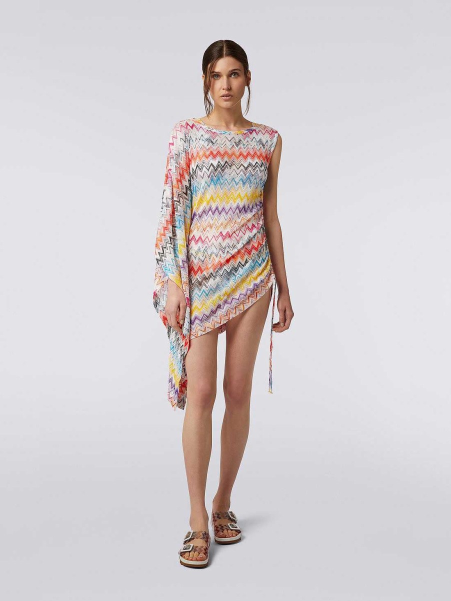 Kvinder Missoni Strandtoj | Kort Asymmetrisk Zigzag Print Daekke Op Med Drapering Flerfarvet