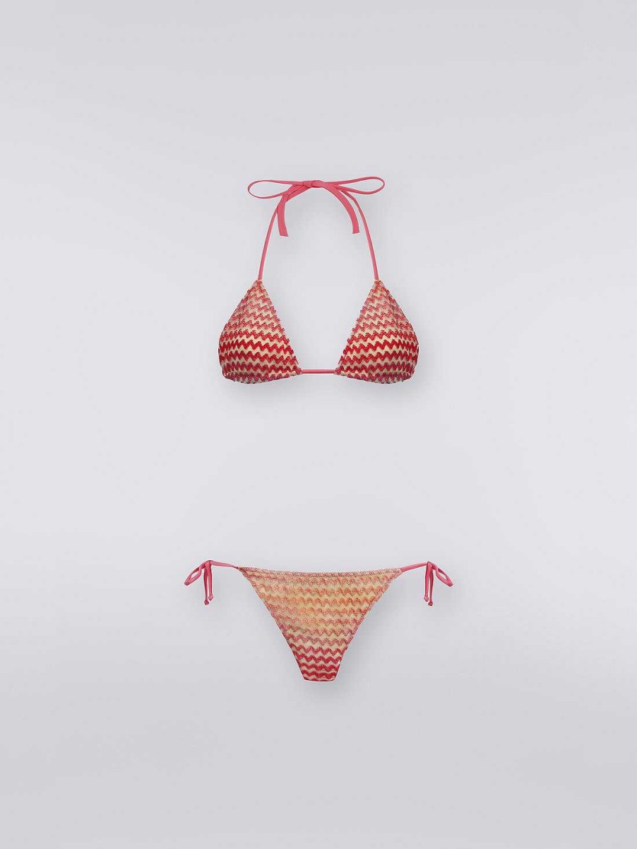 Kvinder Missoni Badetoj | Flerfarvet Zigzag Tyl Bikini Lyserod