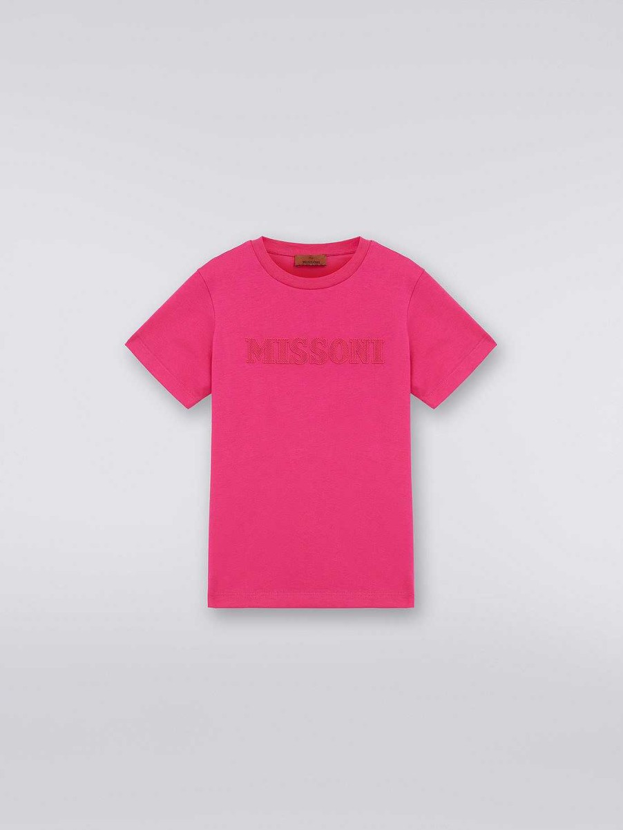 Dreng (4-14 Ar) Missoni | Bomuld T-Shirt Med Praeget Logo Lyserod