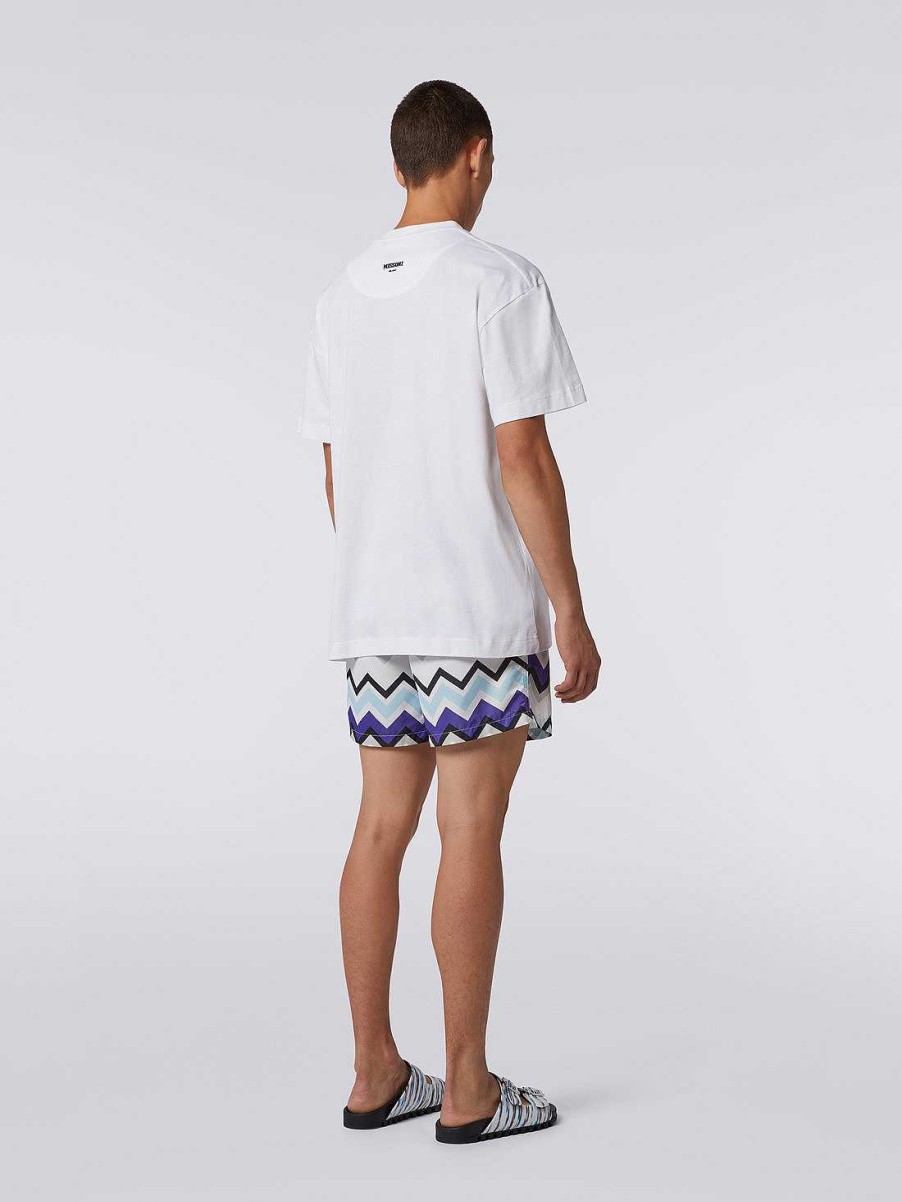 Maend Missoni Poloer Og T-Shirts | Zigzag T-Shirt I Bomuldsjersey Med Rund Hals Hvid, Sort & Bla