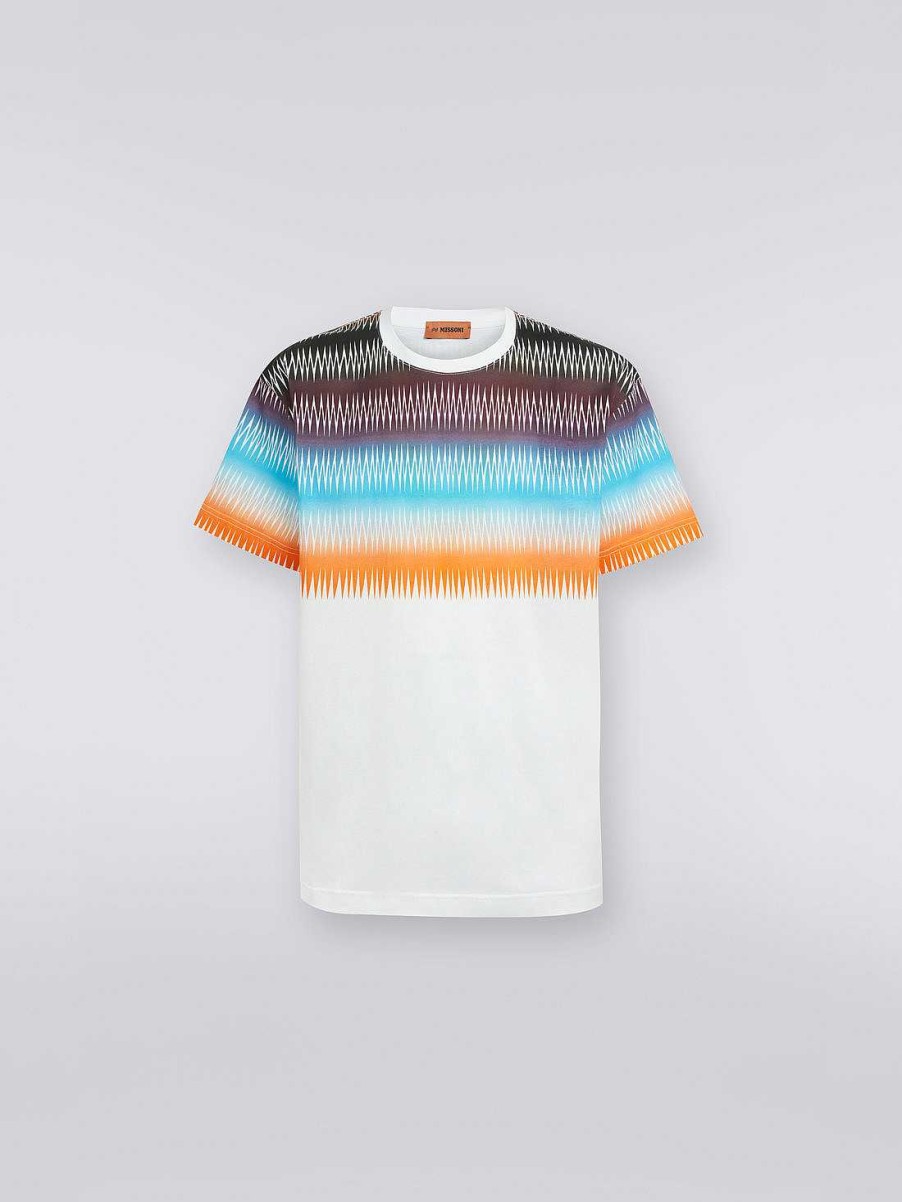 Maend Missoni Poloer Og T-Shirts | Oversized T-Shirt Med Rund Hals I Bomuld Med Degrade Zigzag Print Flerfarvet