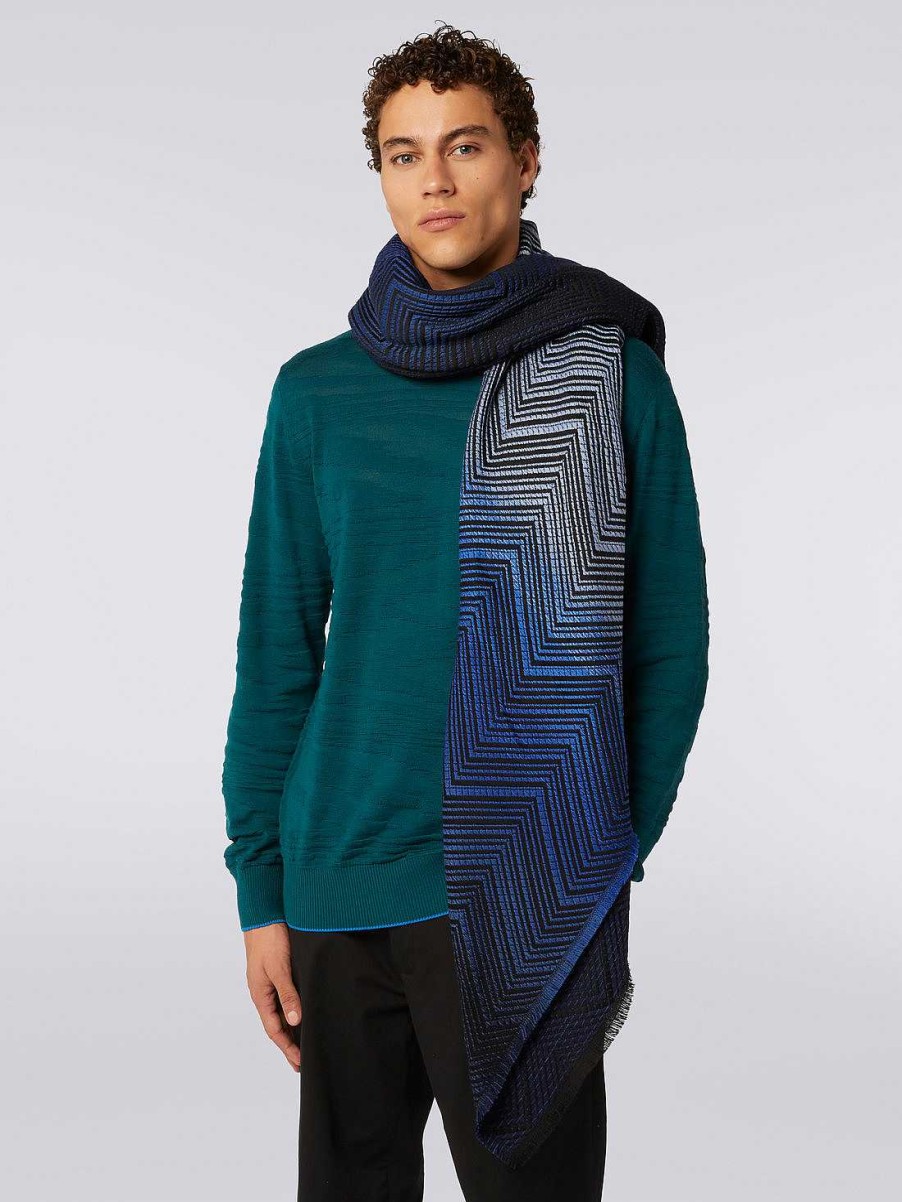 Maend Missoni Torklaeder & Foulards | Uld Chevron Sjal Med Flossede Kanter Flerfarvet